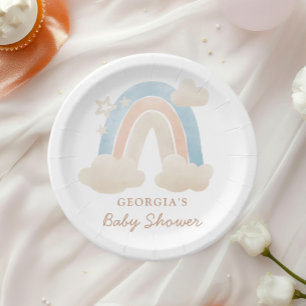 Cute Watercolor Boho Rainbow Baby Shower Paper Plate