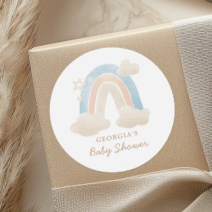 Cute Watercolor Boho Rainbow Baby Shower Welcome Classic Round Sticker