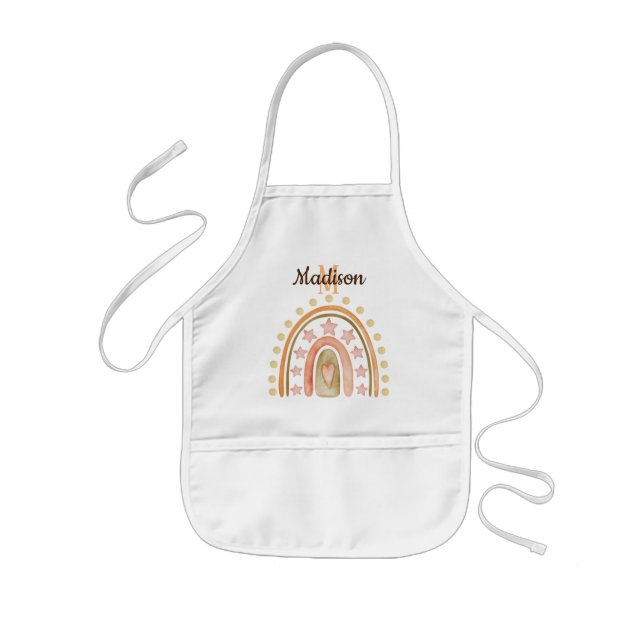 Cute Watercolor Boho Rainbow Monogram Name Kids Apron (Front)