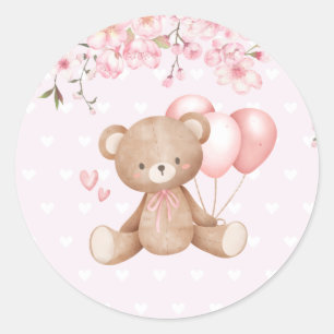 Cute Watercolor Boho Teddy Bear Girl Baby Shower Classic Round Sticker