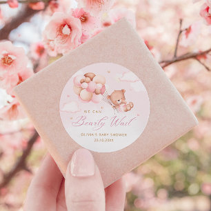 Cute Watercolor Boho Teddy Bear Girl Baby Shower   Classic Round Sticker