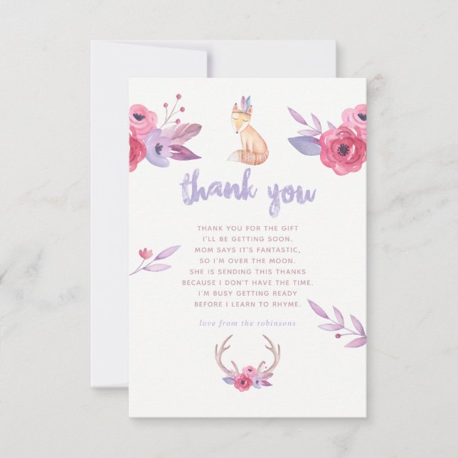 Cute Watercolor Boho Tribal Baby Shower Thank You (Front)