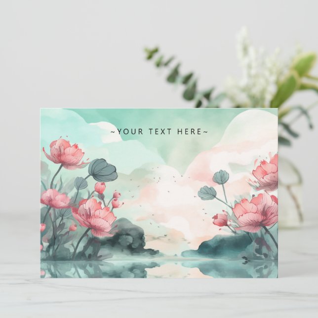 Cute Watercolor Border Personalised Note Card (Standing Front)