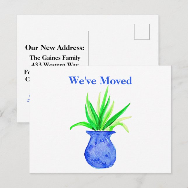 Cute Watercolor Botanical Moving Announcement Post Postcard (Front/Back)