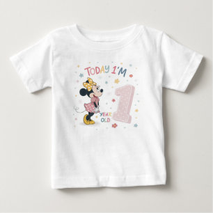 Cute Watercolor Bow Mouse Girl 1st Birthday Baby T-Shirt