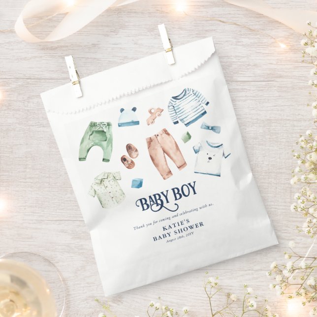 Cute Watercolor Boy Clothes BOY Baby Shower Favour Bags (Clipped)