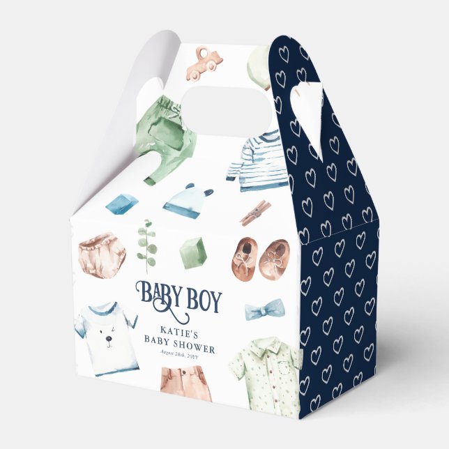 Cute Watercolor Boy Clothes BOY Baby Shower Favour Box (Front Side)