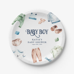 Cute Watercolor Boy Clothes BOY Baby Shower Paper Plate