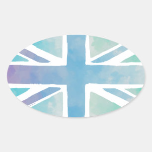 Cute Watercolor British Flag Oval Sticker