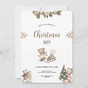 cute watercolor brown and green christmas party  invitation