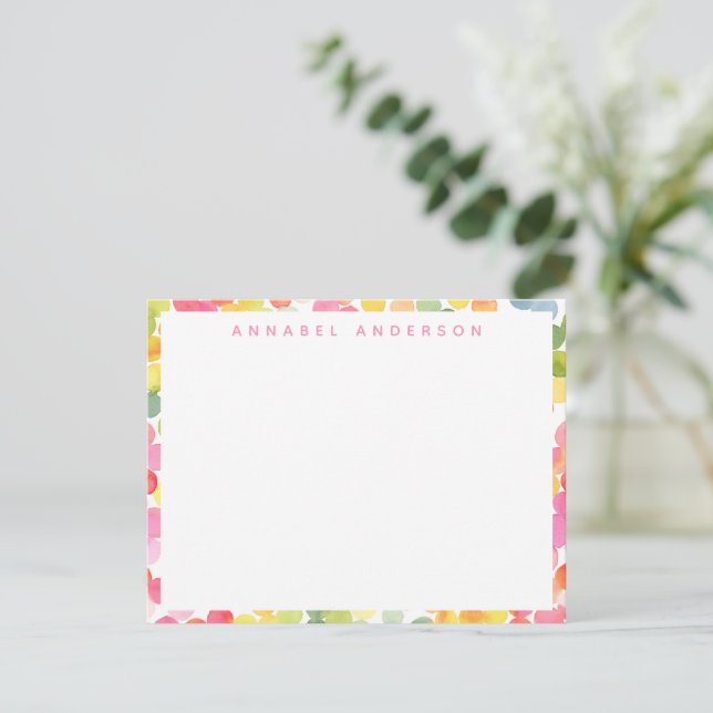 Cute Watercolor Bubble Dots Colourful Border Name Card (Standing Front)