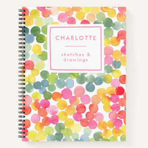 Cute Watercolor Bubbles Colourful Name Sketch Notebook
