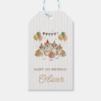 Cute Watercolor Bulldogs Birthday Cake Gift Tags