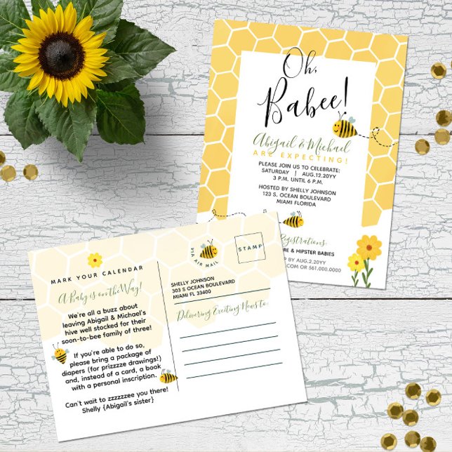 👶🐝Cute Watercolor Bumble Bee Budget Baby Shower Postcard (Creator Uploaded)