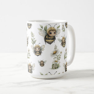 Cute Watercolor Bumblebee Design Soft Pastel Bee Coffee Mug