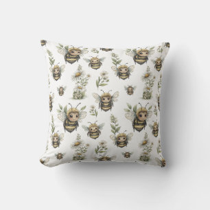 Cute Watercolor Bumblebee Design Soft Pastel Bee Cushion