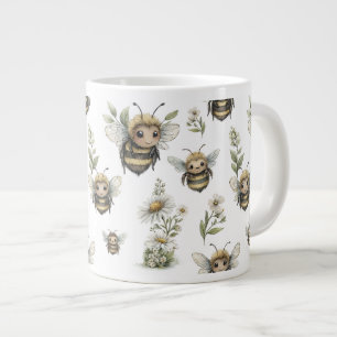 Cute Watercolor Bumblebee Design Soft Pastel Bee Large Coffee Mug