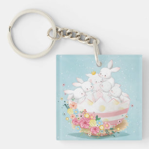 Cute Watercolor Bunnies Key Ring
