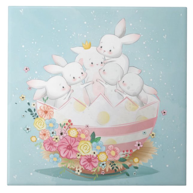 Cute Watercolor Bunnies  Tile (Front)