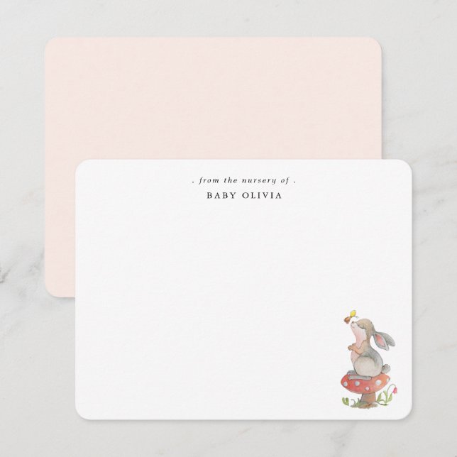 Cute watercolor Bunny Baby girl Thank You Card (Front/Back)