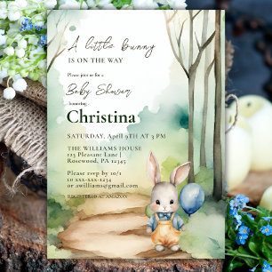 Cute Watercolor Bunny Baby Shower Boy Invitation