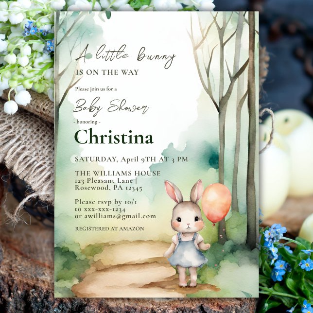 Cute Watercolor Bunny Baby Shower Girl Invitation (Creator Uploaded)