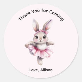 Cute Watercolor Bunny Ballerina Birthday  Classic Round Sticker