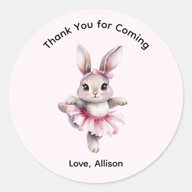 Cute Watercolor Bunny Ballerina Birthday  Classic Round Sticker (Front)