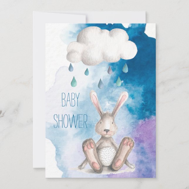 Cute Watercolor Bunny Boy Baby Shower Invitation (Front)