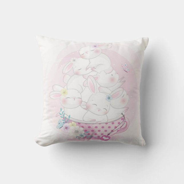 Cute Watercolor Bunny Cushion (Front)