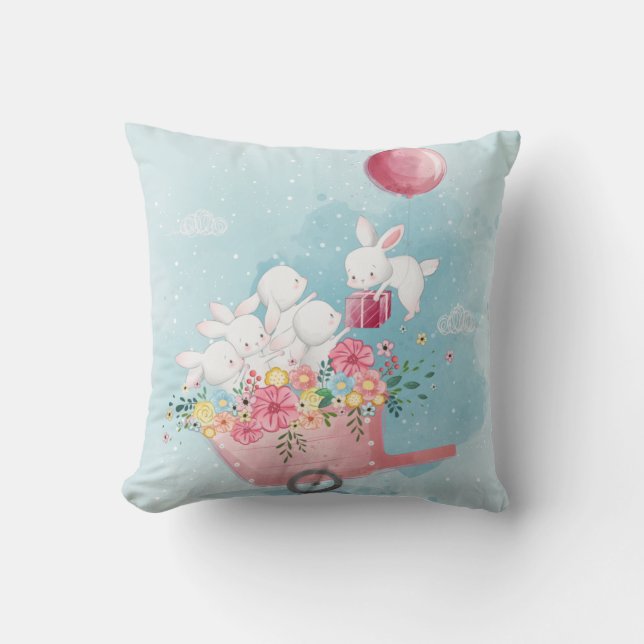 Cute Watercolor Bunny Cushion (Front)