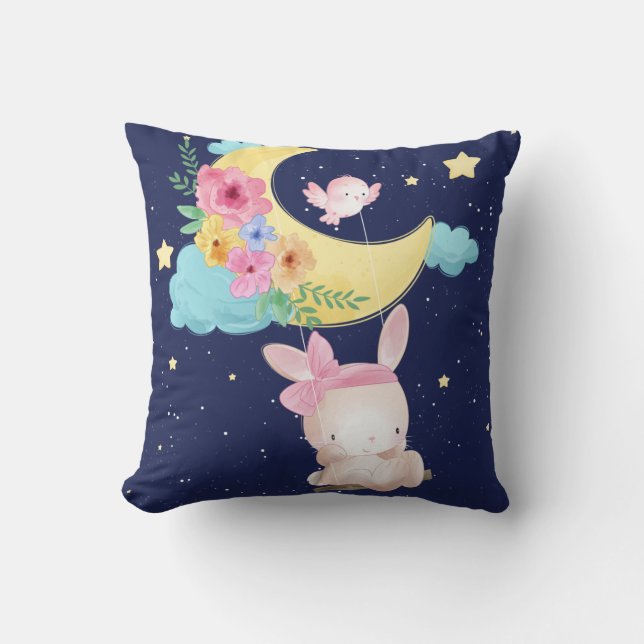 Cute Watercolor Bunny Cushion (Front)