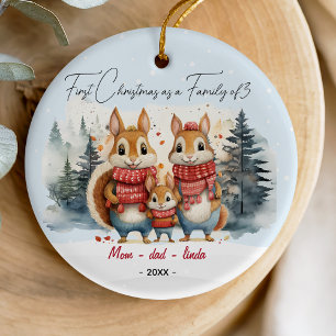 Cute Watercolor Bunny Family of 3 First Christmas Ceramic Tree Decoration