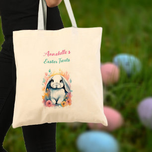 Cute Watercolor Bunny Floral Easter Egg Hunt Bag 