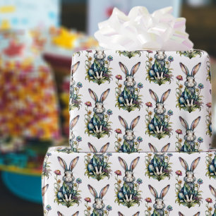 Cute Watercolor Bunny Floral Easter Wrapping Paper