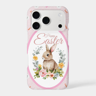 Cute Watercolor Bunny Floral Wreath Easter