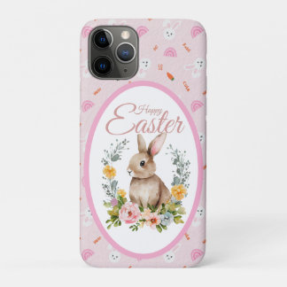Cute Watercolor Bunny Floral Wreath Easter iPhone 11 Pro Case