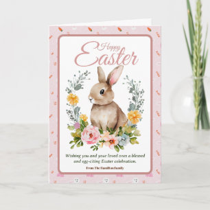 Cute Watercolor Bunny Floral Wreath Easter Holiday Card