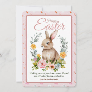 Cute Watercolor Bunny Floral Wreath Easter Holiday Card