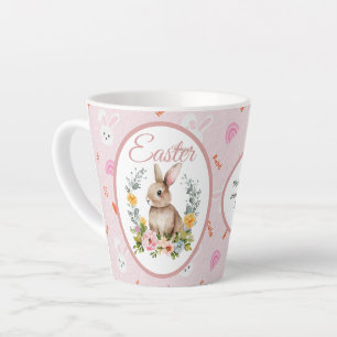Cute Watercolor Bunny Floral Wreath Easter Latte Mug