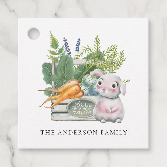 Cute Watercolor Bunny Garden Easter Favour Tag (Front)
