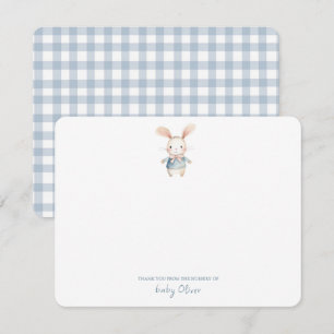 Cute Watercolor Bunny Gingham Flat Thank You Card