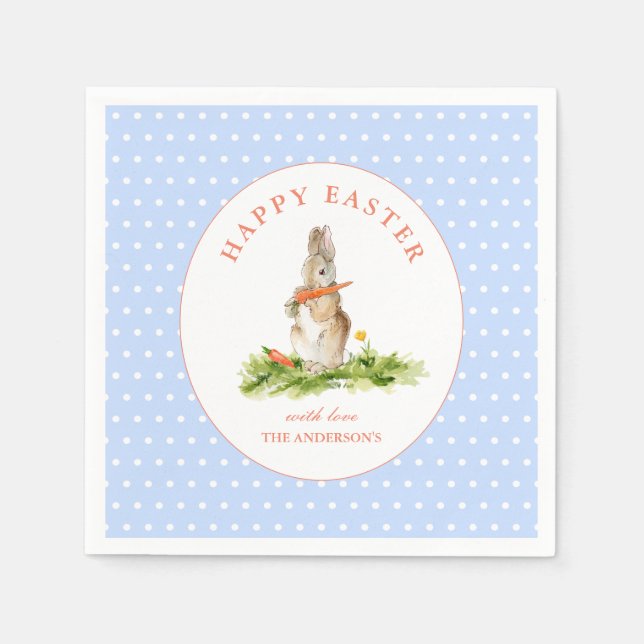 Cute watercolor Bunny Happy Easter Paper Napkin (Front)