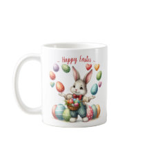 Cute Watercolor Bunny Juggling Easter Eggs Hearts