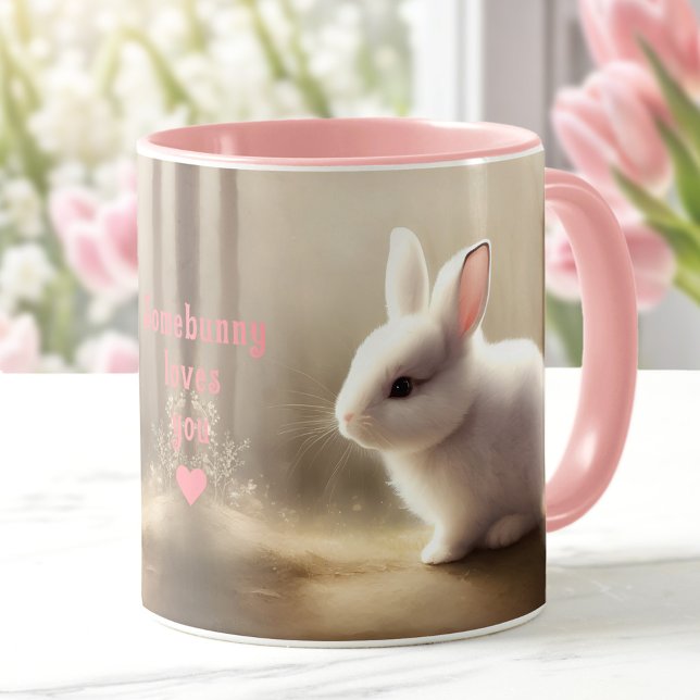 Cute Watercolor Bunny Personalised Name Pink Beige Mug (Cute Watercolor Bunny Personalized Name Pink Beige Mug)