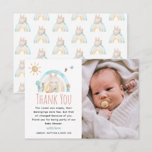 Cute Watercolor Bunny Photo Baby Shower Thank You Card