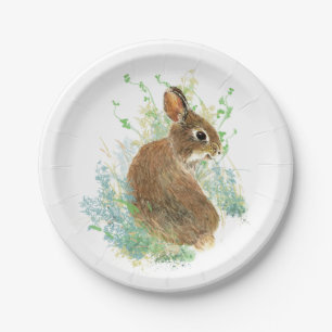 Cute Watercolor Bunny Rabbit Animal Art Paper Plate