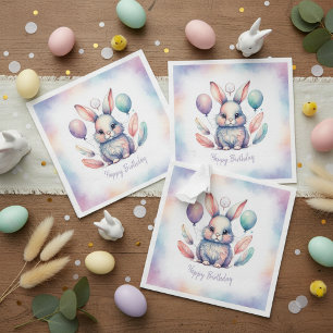 Cute Watercolor Bunny Rabbit Balloons Birthday  Napkin