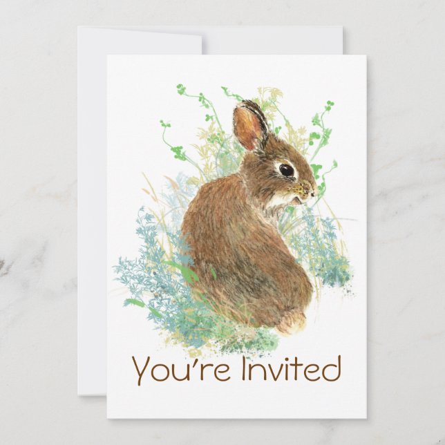 Cute Watercolor Bunny Rabbit Birthday Party Invite (Front)