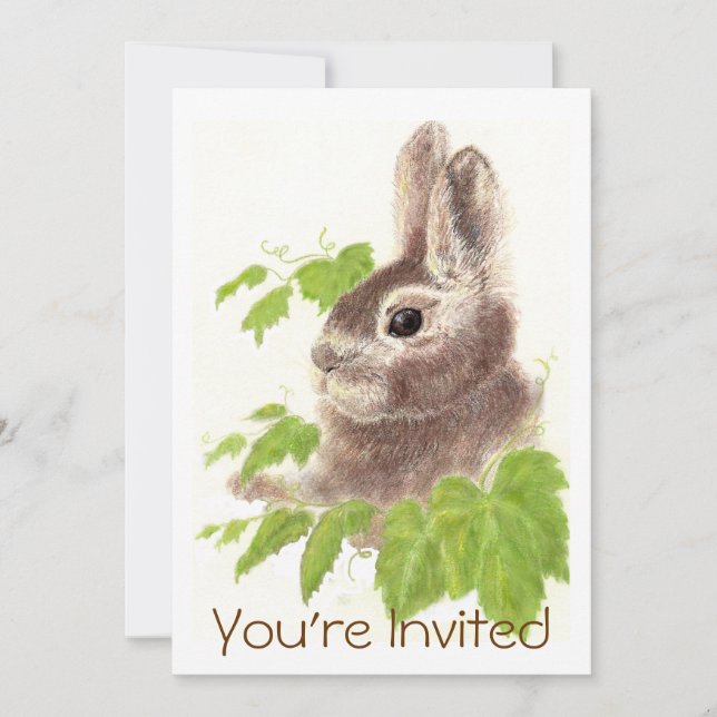 Cute Watercolor Bunny Rabbit Birthday Party Invite (Front)